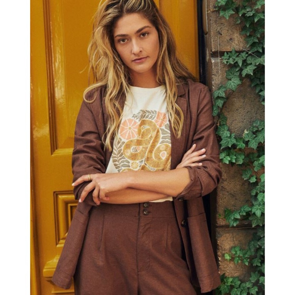 Marine Layer blazer jacket womens M Medium pockets brown buttons hemp $168